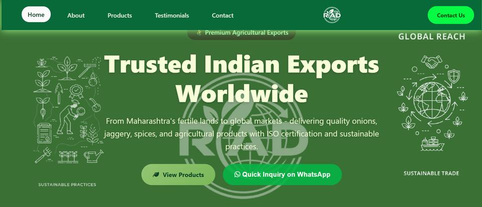 RAD Agri-Exports — trusted Indian exports worldwide